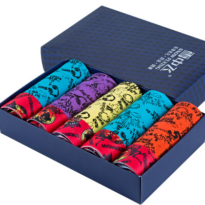 

Snow in the fly 5 gift box men&39s underwear men&39s flat pants fashion printing breathable U convex pants shorts head XZF10014  175
