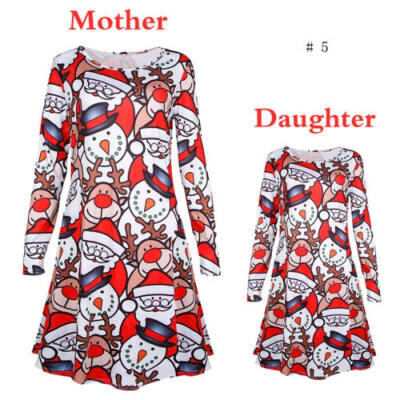 

UK STOCK KIDS BABY GIRL XMAS MOTHER & DAUGHTER CHRISTMAS PRINT DRESS Party Dress