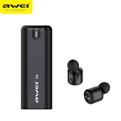 

AWEI T8 TWS business Bluetooth earphones wireless 3D stereo headphones headset&power bank with microphone handsfree calls