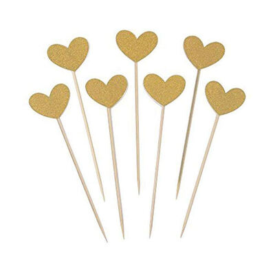 

UpperX 50pcs Golden Love Heart Cake Dessert Inserted Card Cupcake Toppers Decoration for Birthday Childrens Day Party Supplies