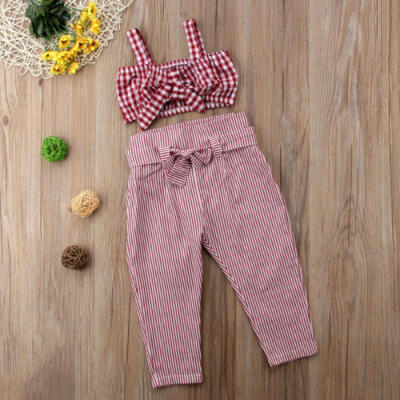 

Canis Kids Baby Girls Plaid Crop Top VestCasual Long Pants 2pcs Outfits Set