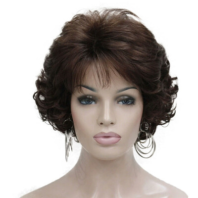 

StrongBeauty Short Wig Soft Tousled Curls Brown Highlights Full Synthetic Wigs COLOUR CHOICES
