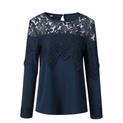 

Womens Lace Loose Shirt Long Sleeve Patchwork Pullover Blouse Ladies Casual Tops