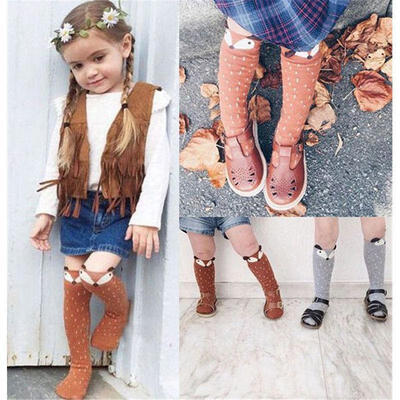 

US STOCK Socks For Baby Girls Kids Toddler Fox Socks Cotton Knee High Hosiery
