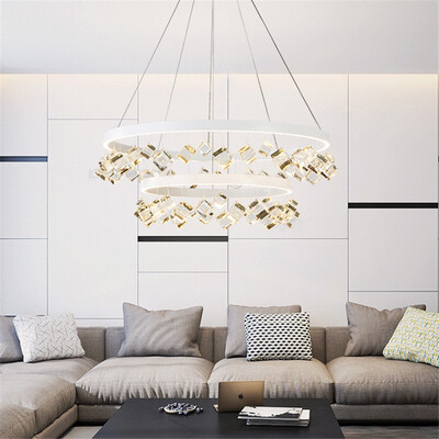 

Baycheer HL487601 Post Modern Slim 2-Light LED Pendant 1575 Diameter White LED Round Crystal ChandelierWarm Light