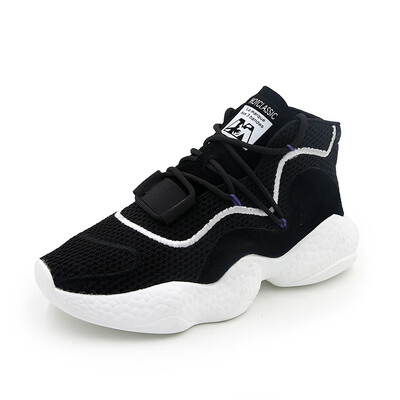 

Black Genuine Leather Mesh Womens Platform Chunky Sneakers 2018 Fashion Buckle Women Flat Thick Sole Shoes Woman Dad Footwear