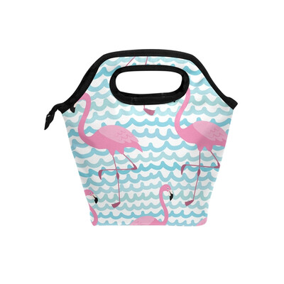 

Lunch Bag Tote Bag Blue Stripe Flamingos Travel Picnic Organizer Lunch Holder Handbags Lunch Bag Box