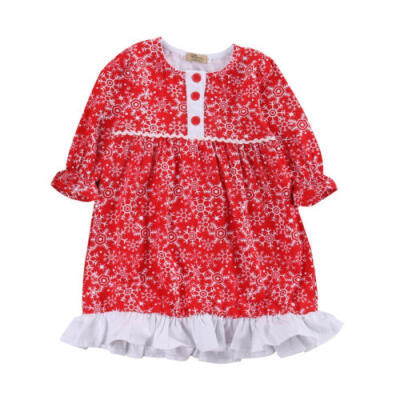 

Toddler Kids Girl Princess Snowflake Long Sleeve Dress Party Xmas Casual Dresses