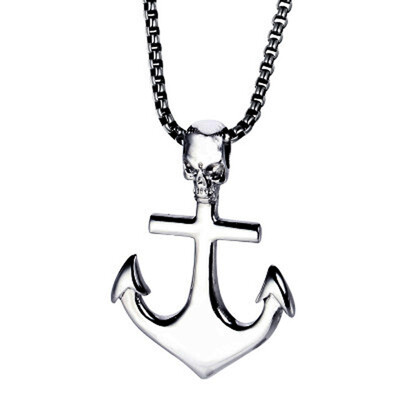 

Punk Ornaments Skull Ships Anchor Pendant Mens Necklace - 24 inch