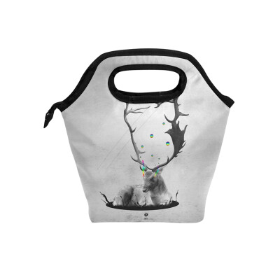 

Lunch Tote Bag Lonely Elk Travel Picnic Insulated Lunch Handbags Portable Zipper Lunch Bag Box