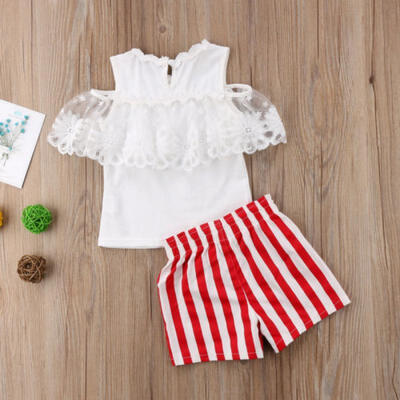 

Summer 2PCS Toddler Kids Baby Girl Clothes Lace TopsShorts Pants Outfits Set