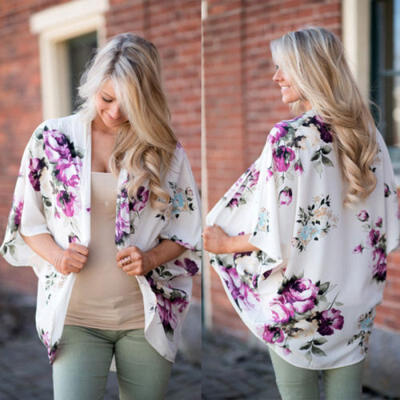 

Women Vintage Floral Beach Shawl Kimono Cardigan Boho Chiffon Tops Jacket Blouse