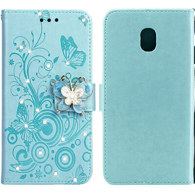 

MOONCASE Samsung Galaxy J3 2018 Butterfly Rhinestone Embossed Leather Case - Green