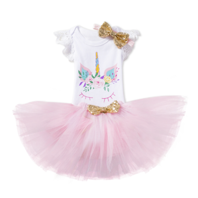 

UK Newborn Baby Girl Unicorn Romper Lace Tutu Dress Skirt Party 3Pcs Outfits Set