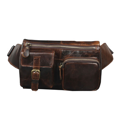 

Men Vintage Leather Waist Bag Fanny Packs Travel Outdoor Retro Belt Bum Pouch Shoulder Crossbody Sling Chest Bag