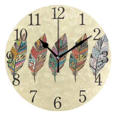 

Wall Clock Feathers Design Round Wall Clock Arabic Numerals Design