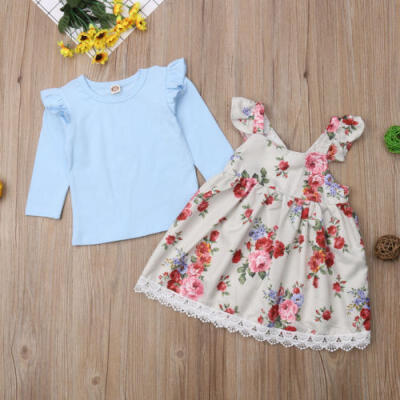 

UK STOCK 2PCS Baby Kids Girls Romper TopsSuspender Skirt Overalls Dress Clothes