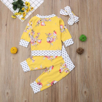 

Newborn Infant Baby Girls Flower Tops Sweatshirt Pants Headband Outfits Clothes