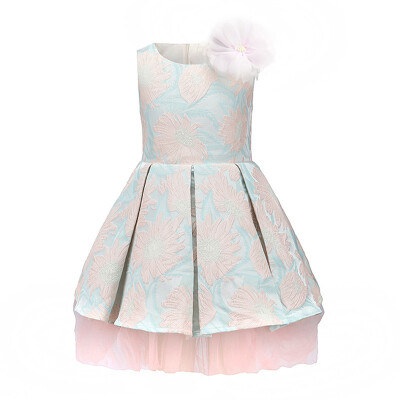 

Fancy Pink Princess Party Christmas Dresses for Girls Teal Light Blue Flower Decoration Dress Child Kids Clothes