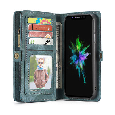 

Applicable iPhoneXS Max Mobile Phone Case Samsung Huawei Multi-function Flip Wallet Mobile Phone Case Blue