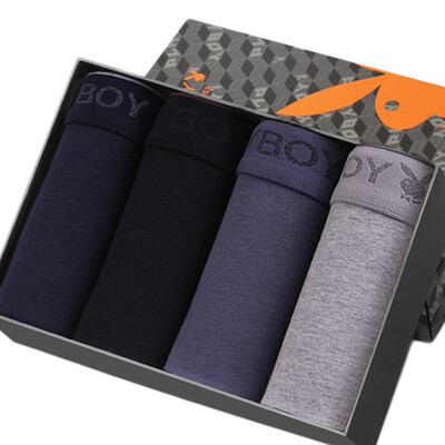 

Playboy PLAYBOY 3707 Men&39s underwear Men&39s flat pants Cotton four-legged pants in the waist pure color elastic loose shorts 4 gift box multi-color XXXL