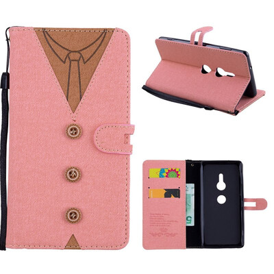 

MOONCASE Sony Xperia XZ2 stitching embossed mens leather case - powder