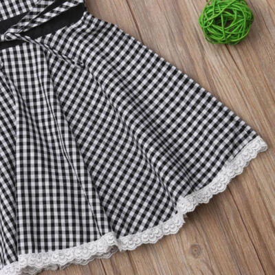 

Cute Newborn Kids Baby Girl Sleeveless Lace Plaid Princess Party Dress Sundress