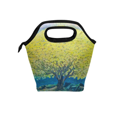

Lunch Tote Bag Yellow Tree Travel Picnic Insulated Lunch Handbags Portable Zipper Lunch Bag Box