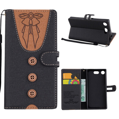 

MOONCASE Sony Xperia XZ1 Compact stitching embossed womens leather case - black