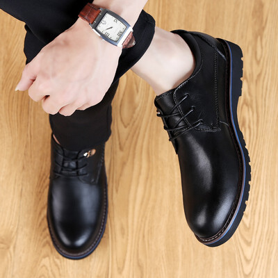 

2018 soft bottom soft leather dad shoes breathable business dress black Korean trend shoes mens wild England students tide belt m