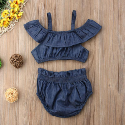 

Fashion Newborn Baby Girl Denim Outfits Off-shoulder TopsShort Pants Clothes AU