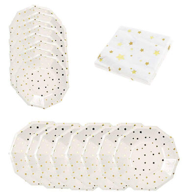 

UpperX 36pcs Party Disposable Dinnerware Sets for Wedding Birthday Camping Party Tableware Gilding Decor Star Party Paper Plates