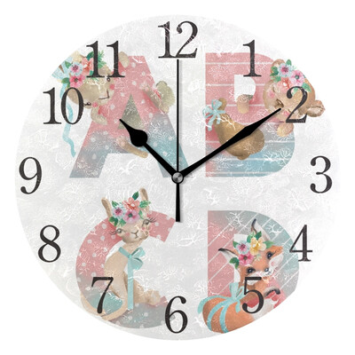 

Wall Clock Arabic Numerals Design Alphabet With Bunny Round