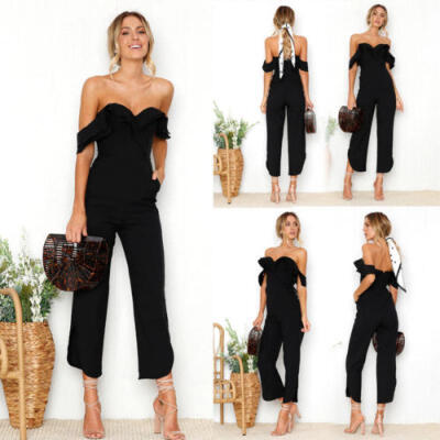 

Women One Shoulder wide leg Bodycon Jumpsuit Sleeveless Romper Trousers Clubwear