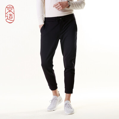 

Beijing made mens knit beam feet sanded casual pants drawstring solid color autumn&winter thick section hidden blue 32 17580A