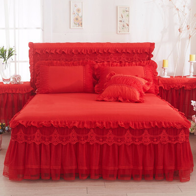 

1 Piece Lace Bed Skirt 2pieces Pillowcases Bedding Set Princess Bedding Bedspreads Sheet Bed For Girl bed Cover KingQueen size