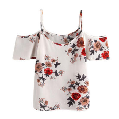 

Fashion Women Lady Spaghetti Strap Loose Blouse Summer Casual Floral Shirt Tops