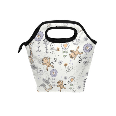 

Lunch Bag Brown Monkey Tote Travel Picnic Insulated Handbags Portable Zipper Lunch Bag Box