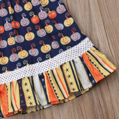 

Lovely Kids Baby Girls Pumpkin Flying Sleeve Dress Halloween Party Tutu Dresses