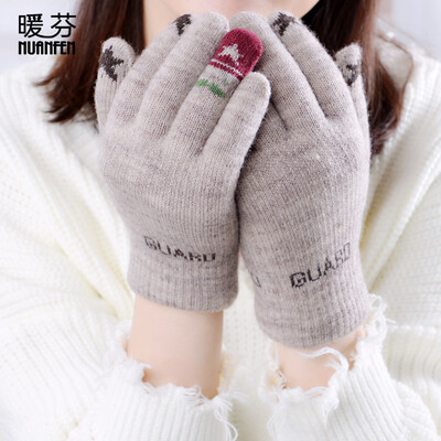 

Warm Fen nuanfen gloves women warm&velvet thickening autumn&winter cold riding even finger plush cute Korean version of the simple A5109D gray coffee