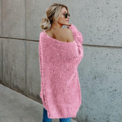 

US Womens Long Sleeve Off Shoulder Sweater Tops Blouse Winter Jumpers Clothing