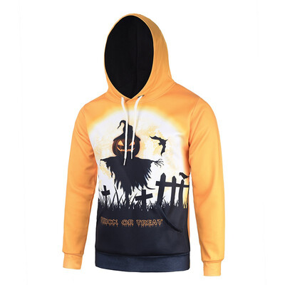 

2018 autumn&winter new hooded shirt cross pumpkin 3D printing sweater tide brand mens pullover