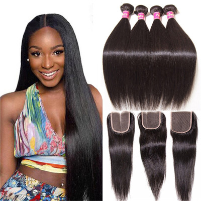 

Unice Hair Icenu Series Peruvian Straight Hair 3 Bundles With Closure Middle Part Human Hair Extensions