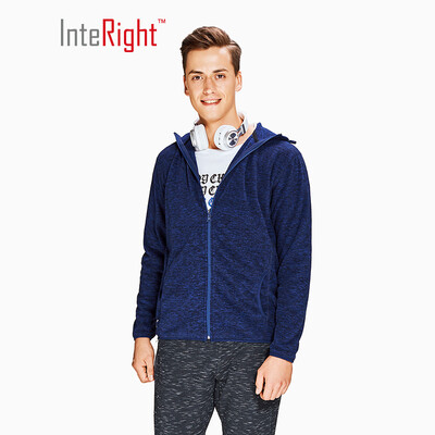 

INTERIGHT sweater mens autumn&winter hooded sports casual jacket double-sided fleece sweater dark blue XXL