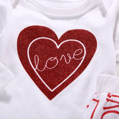 

Cute Newborn Kids Baby Girl Love Heart RomperPants 3pcs Outfits Cotton Clothes