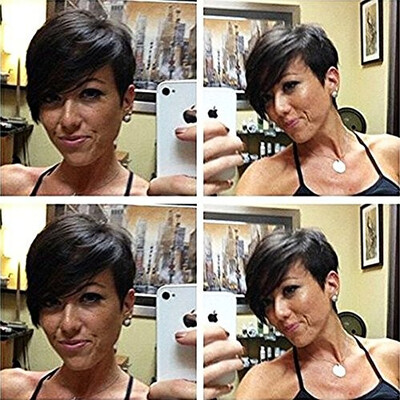 

Short Pixie Wig Human Hair Bob Lace Front Wig Glueless Full Lace Wig Pre Plucked Bleached Knots 130 Density Natural Color