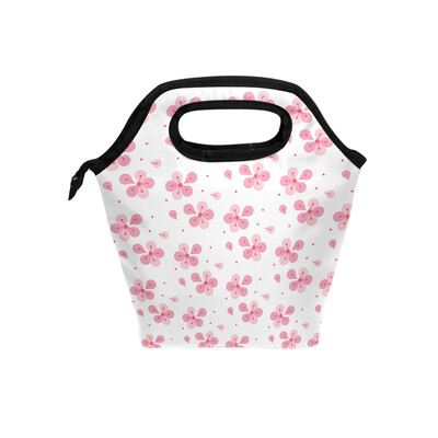 

Lunch Tote Bag Pink Flower Travel Picnic Insulated Lunch Handbags Portable Zipper Lunch Bag Box