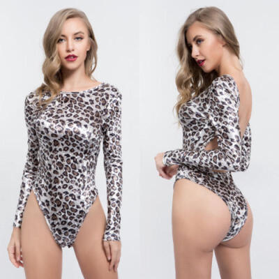 

Women Leopard Long Sleeve Backless Bodysuit Romper Jumpsuit Clubwear Leotard Top