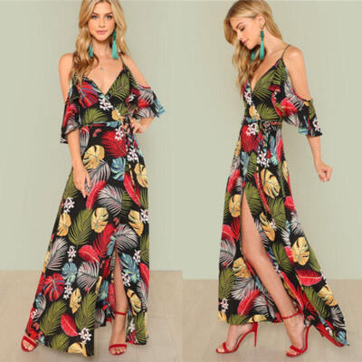 

Plus Size Womens Floral Long Maxi Dress Split Cocktail Party Beach Sundress USA