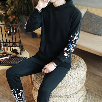 

Chinese style sweater suit mens retro hooded jacket